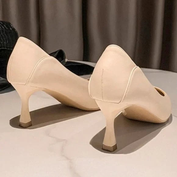 Soft leather high -heeled shoe women's fine heel pointed mouth two professional - Picture 5 of 5